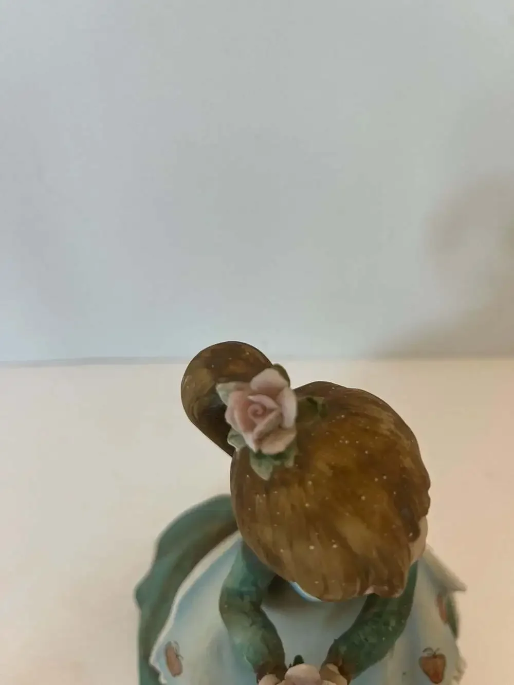 Vintage Lefton China Girl Figurine Holding Rose with Strawberries Dress KW340A